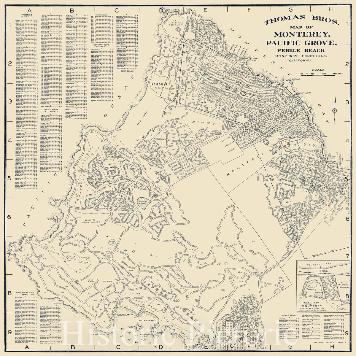 Monterey Peninsula - Thomas Bros City Map, 1920 ca | Historical Map Print