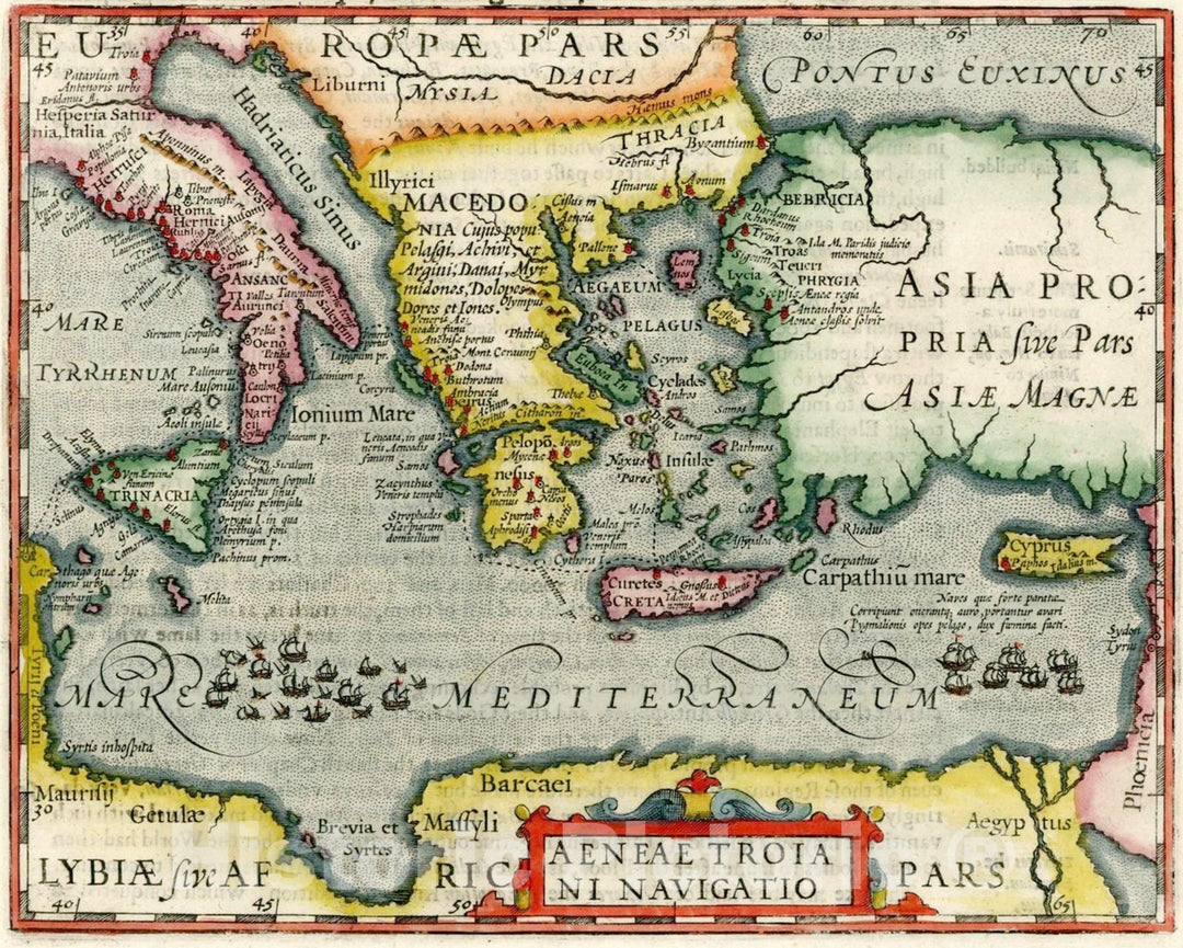 Historic Map : Aeneae Troiani Navigatio [shows Cyprus], 1625, Jodocus Hondius, Vintage Wall Art