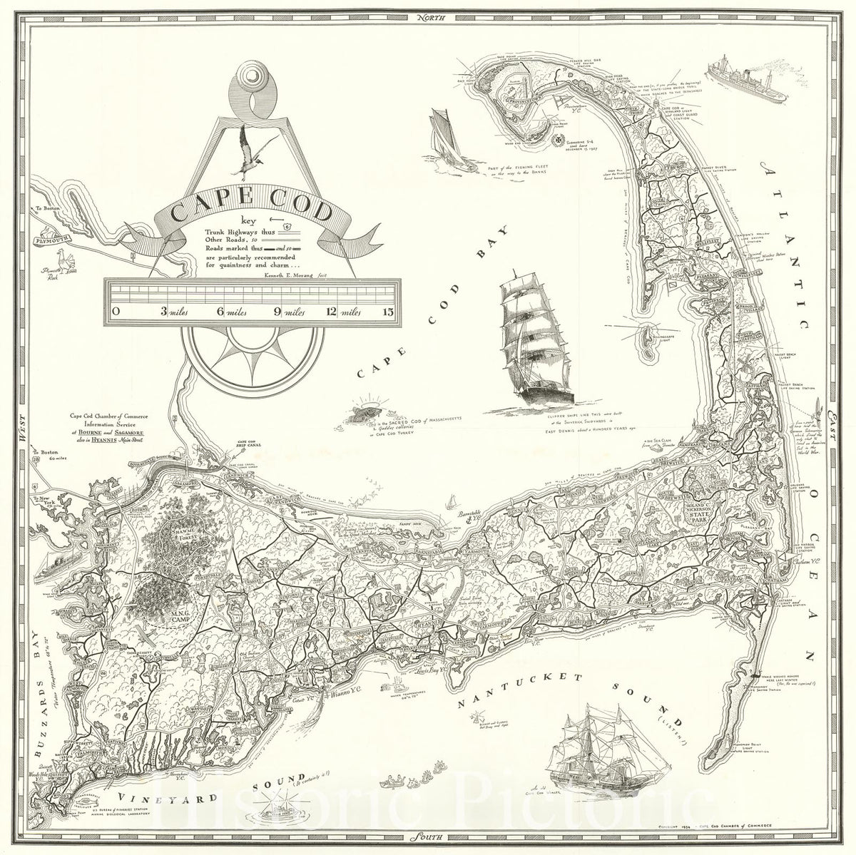 Cape Cod - Pictorial Map, 1934 | Historical Map Print