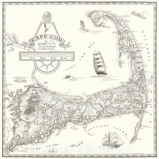 Cape Cod - Pictorial Map, 1934 | Historical Map Print