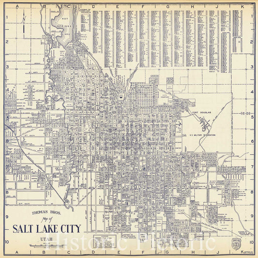 Salt Lake City Utah - City Map with Business District, 1920 | Historical Map Print