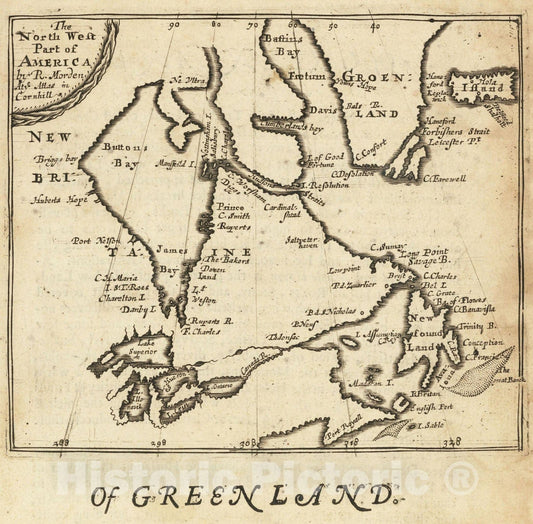 Historic Map : The North West Part of America, 1687, Robert Morden, Vintage Wall Art