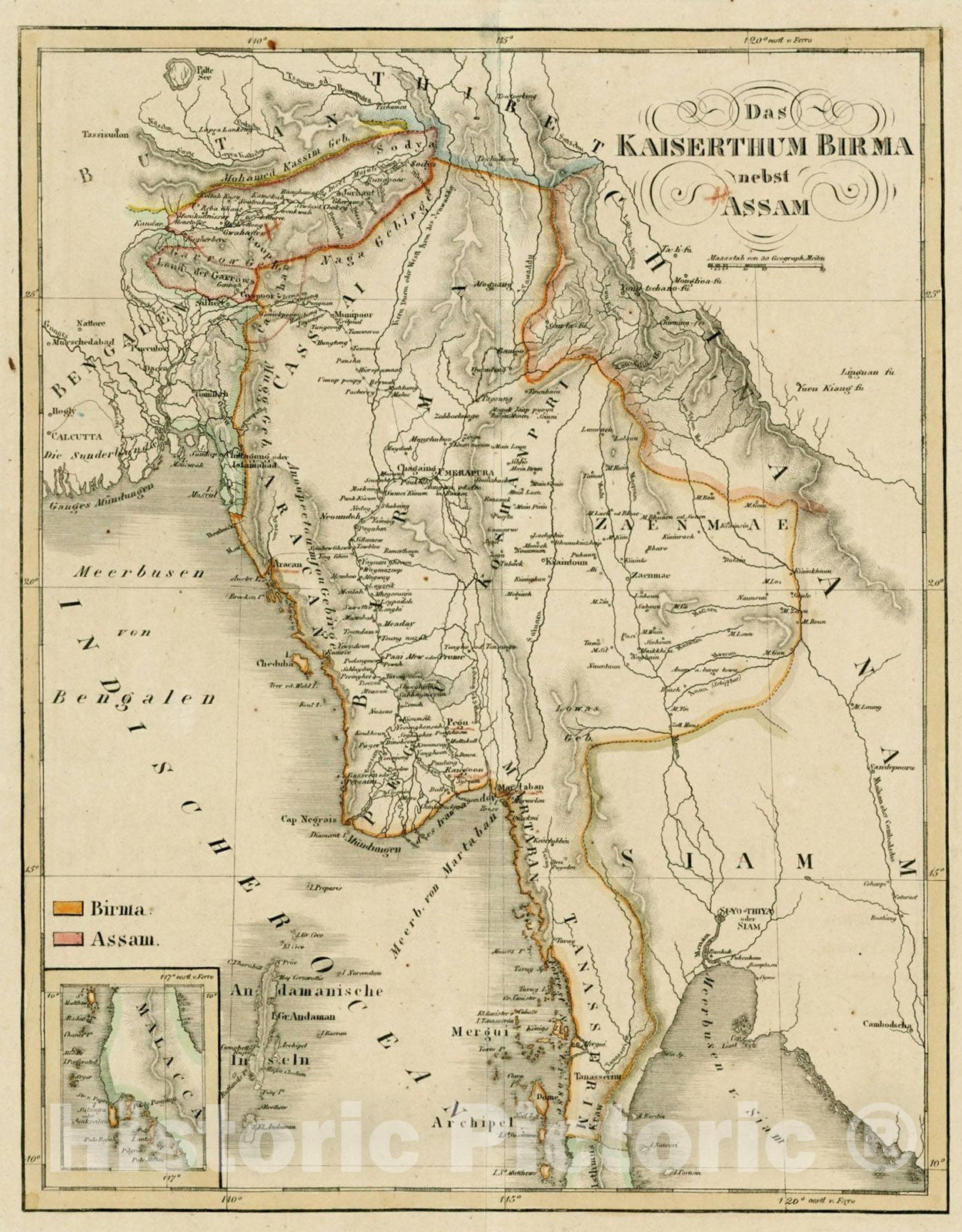 Historic Map : Geographisch-statistische und historische Charte von Birma, 1825, , Vintage Wall Art