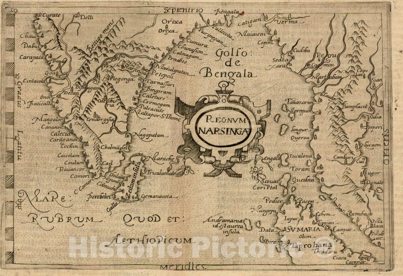 Historic Map : Regnum Narsinga, 1596, Giovanni Botero, Vintage Wall Art