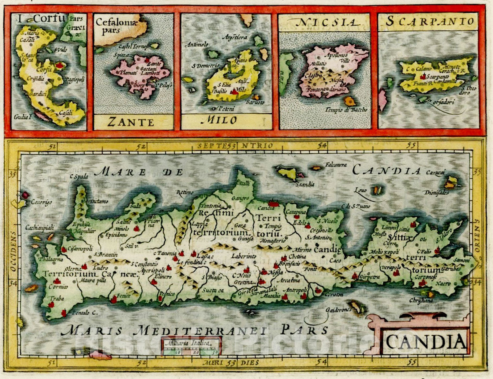 Historic Map : Candia with Corfu with Zante with Mion with Nicsia [with Scarpanto, 1625, Jodocus Hondius, Vintage Wall Art