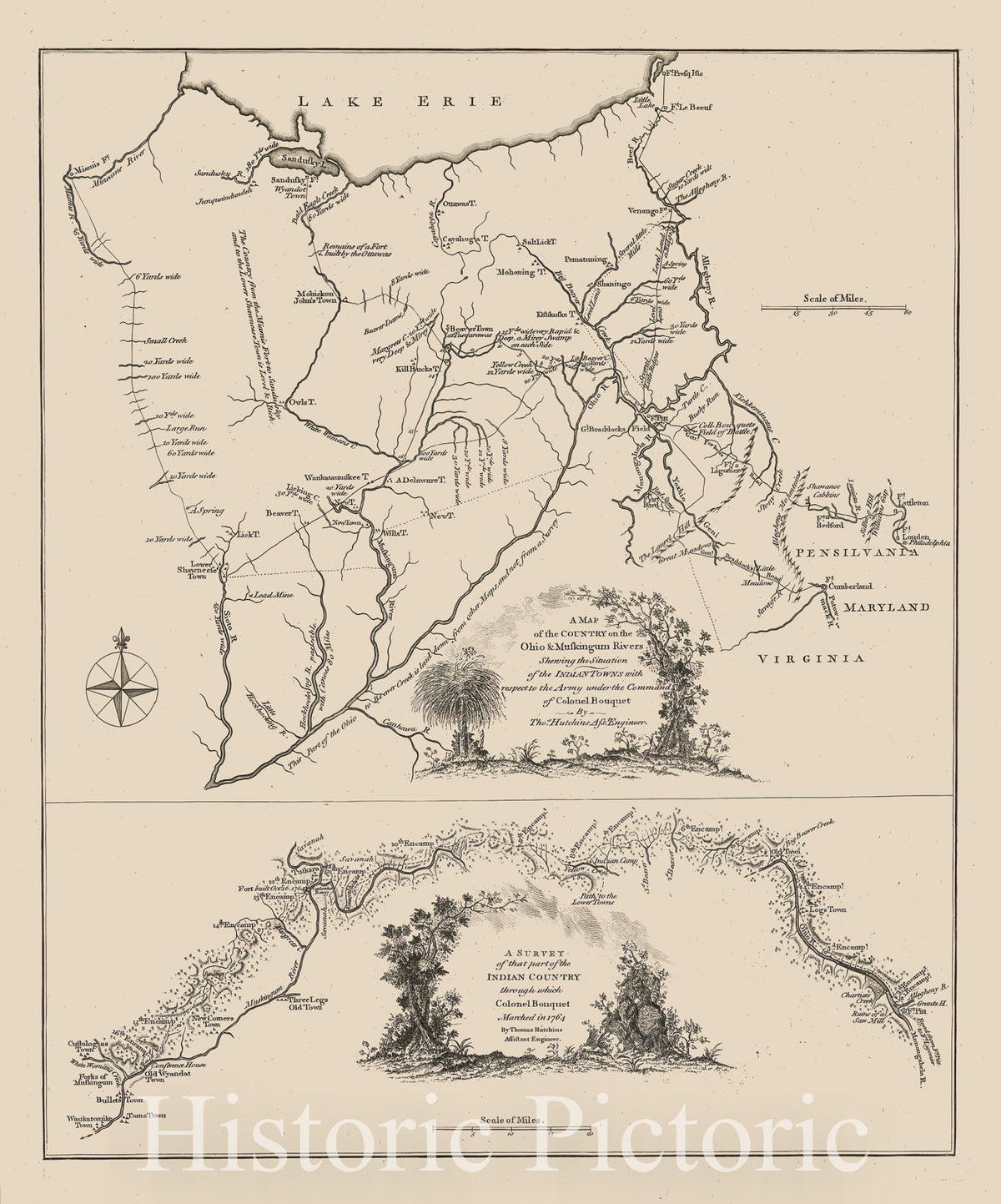 Ohio and Muskingum Rivers - Colonial Frontier Map, 1768 ca | Historical Map Print