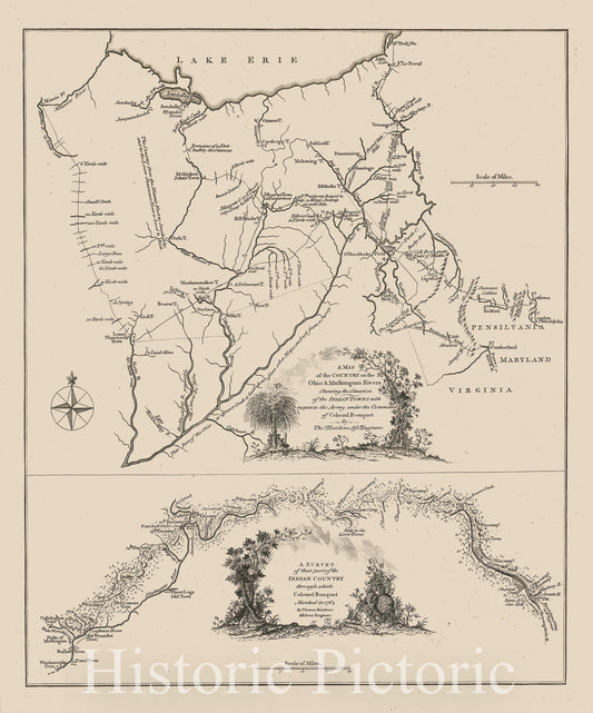 Ohio and Muskingum Rivers - Colonial Frontier Map, 1768 ca | Historical Map Print