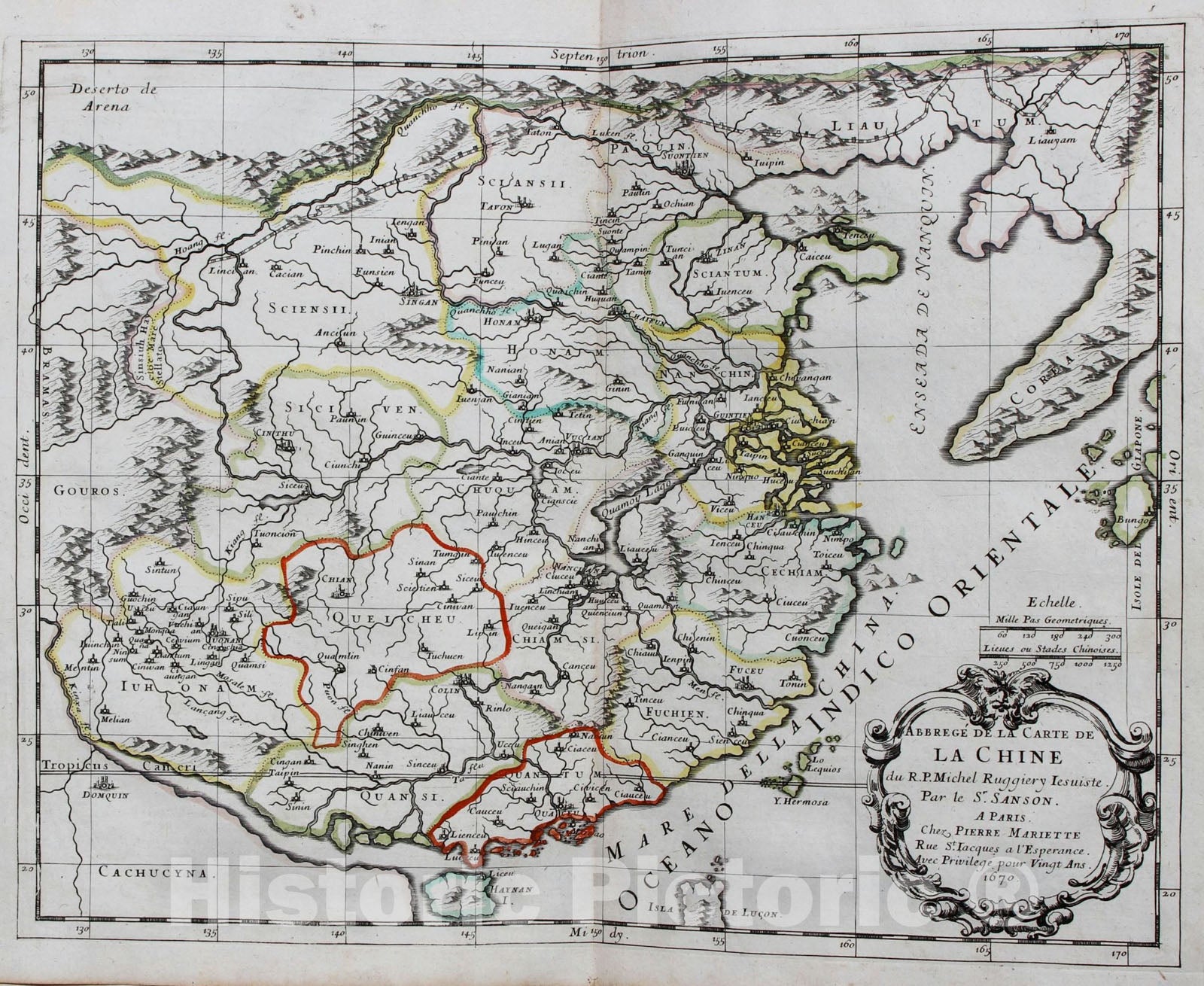 Historic Map : Abbrege De La Carte De La Chine du R, c1670, Pierre Mariette, Vintage Wall Art