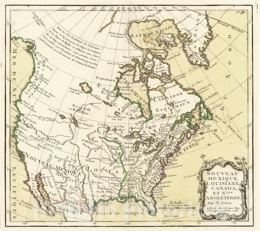 Historic Map : Nouveau Mexique, Louisiane, Canada et Nlle. Angleterre, 1766, 1766, Louis Charles Desnos, Vintage Wall Art