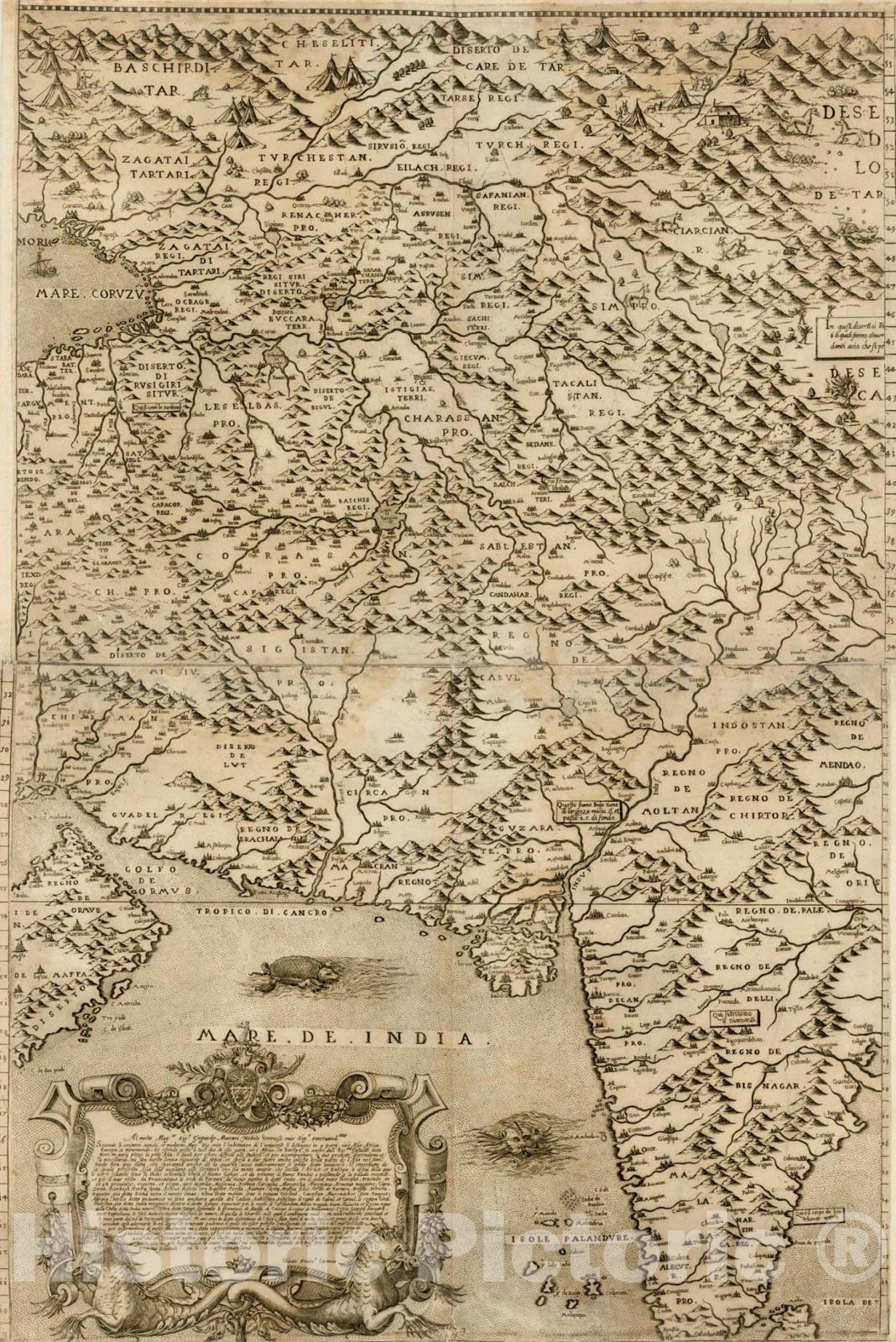 Historic Map : [India and the Silk Road], 1574, Giovanni Francesco Camocio, Vintage Wall Art