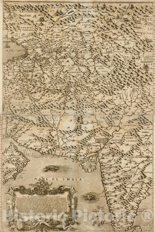 Historic Map : [India and the Silk Road], 1574, Giovanni Francesco Camocio, Vintage Wall Art