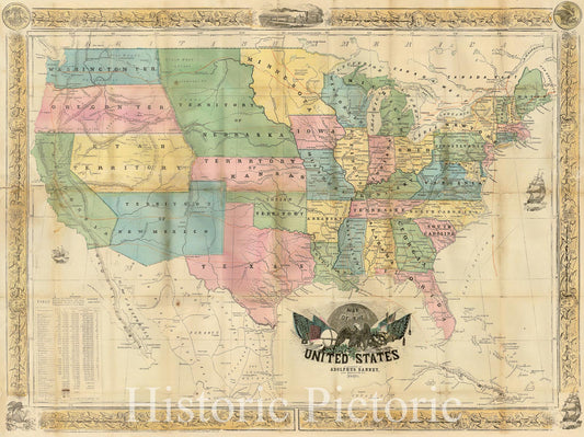 Historic Map : Map of the United States, 1854, Adolphus Ranney, Vintage Wall Art