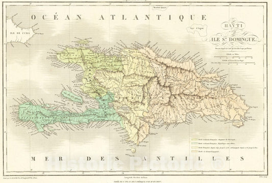 Historic Map : Carte Geographique, Statistique et Historique Du Haity, 1825, Jean Alexandre Buchon, Vintage Wall Art