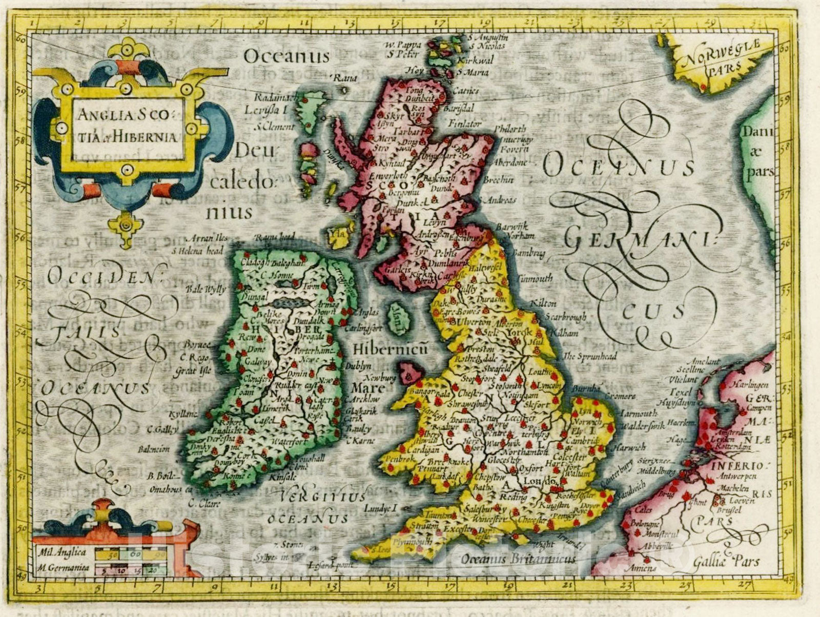 Historic Map : Anglia Scotia & Hibernia, 1625, Jodocus Hondius, Vintage Wall Art