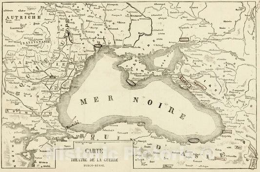 Historic Map : Carte du Theatre De La Guerre Turco-Russe, c1850, , Vintage Wall Art
