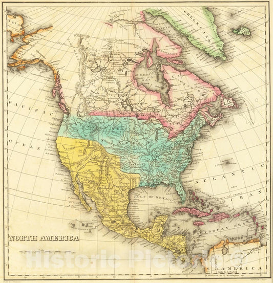 Historic Map : Geographical, Statistical and Historical Map of North America, 1822, Henry Charles Carey, Vintage Wall Art