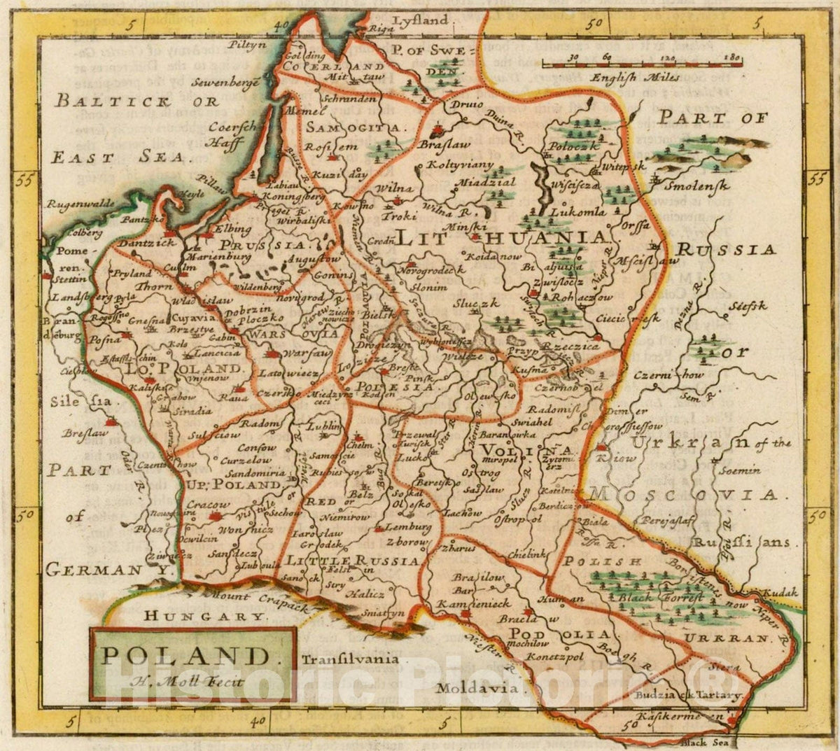 Historic Map : Poland., c1720, Hermann Moll, Vintage Wall Art