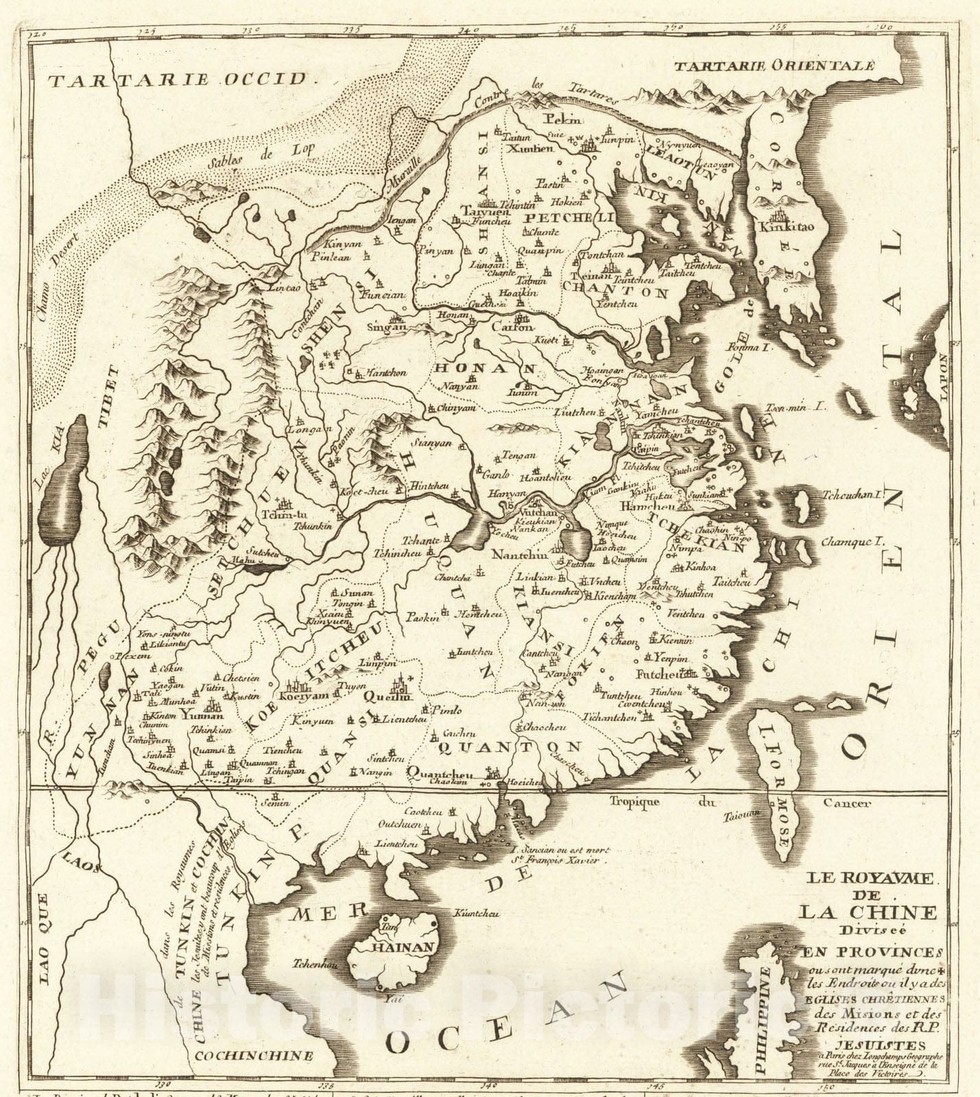 Historic Map : Le Royaume de La Chine Divisee en provinces ou sont marque d'une, c1750, Pierre-Nicolas Buret de Longchamps, Vintage Wall Art