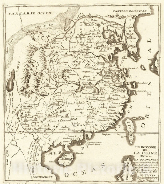 Historic Map : Le Royaume de La Chine Divisee en provinces ou sont marque d'une, c1750, Pierre-Nicolas Buret de Longchamps, Vintage Wall Art