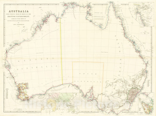 Historic Map : Australia From Surveys Made By Order of the British Government Combined with those of D'Entrecasteaux, 1846, John Arrowsmith, Vintage Wall Art