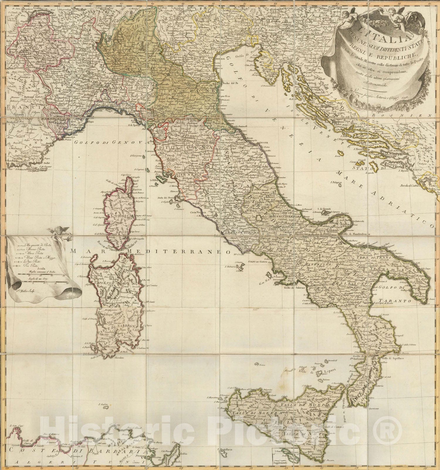 Historic Map : L'Italia Divisa Ne'Suoi Differenti Stati Regni, 1798, Artaria & Co., Vintage Wall Art