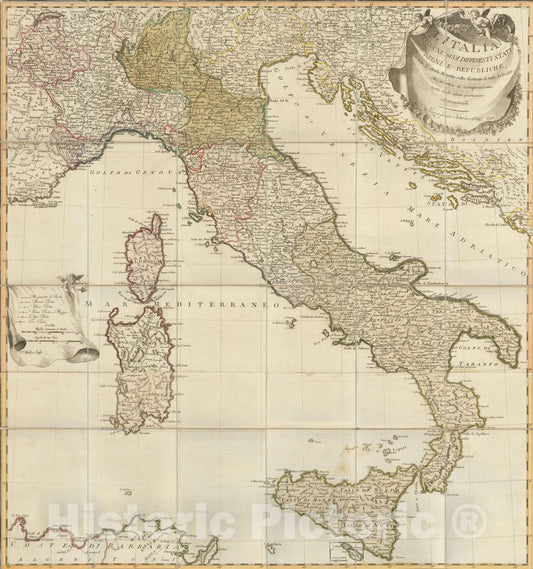 Historic Map : L'Italia Divisa Ne'Suoi Differenti Stati Regni, 1798, Artaria & Co., Vintage Wall Art