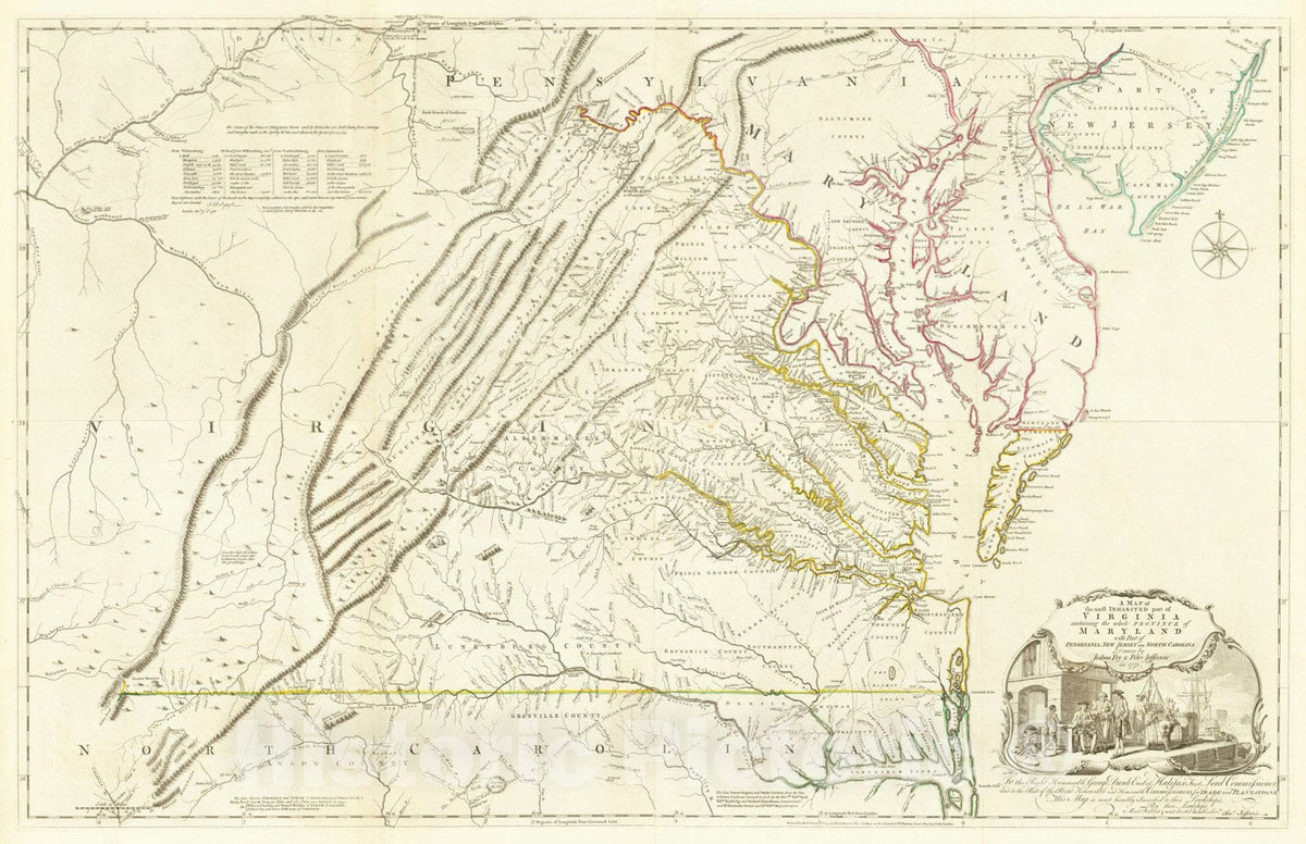 Historic Map : A Map of the most Inhabited part of Virginia containing the whole Province of Maryland, 1775, Joshua Fry, v2, Vintage Wall Art