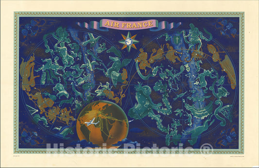 Historic Map : [Celestial Map] Air France, 1959, Lucien Boucher, Vintage Wall Art