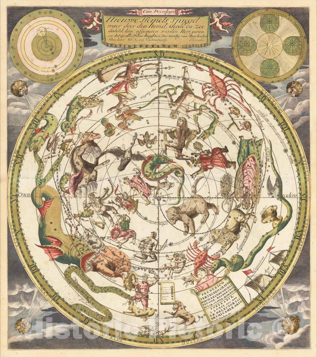 Historic Map : Nieuwe Hemels Spiegel waer door den hemel aerde, en zee dadelik kan afgemeten, c1700, Andreas Van Luchtenburg, Vintage Wall Art