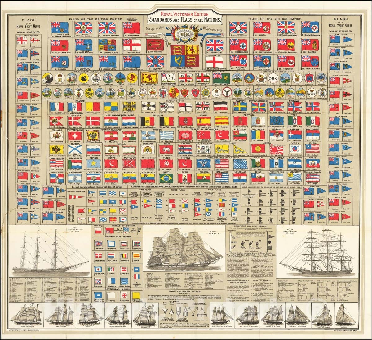 Historic Map : Royal Victorian Edition Standards and Flags of All Nations, c1899, George Philip & Son, Vintage Wall Art