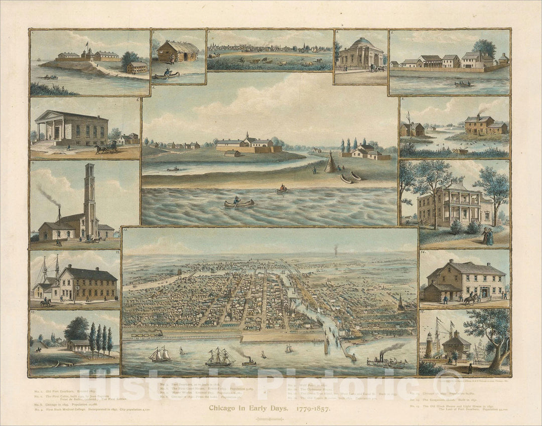 Historic Map : Chicago In Early Days. 1779-1857, 1893, Kurz & Allison, Vintage Wall Art
