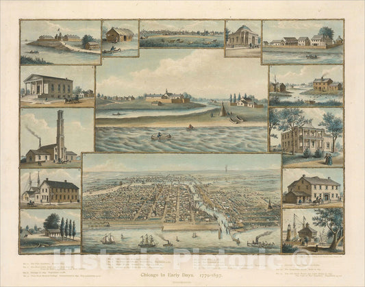Historic Map : Chicago In Early Days. 1779-1857, 1893, Kurz & Allison, Vintage Wall Art