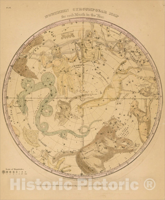 Historic Map : Northern Circumpolar Map for each month of the Year, 1835, Elijah J. Burritt, v2, Vintage Wall Art