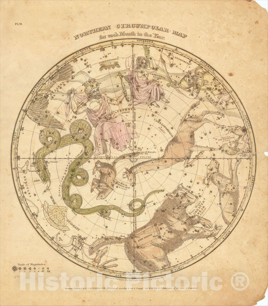 Historic Map : Northern Circumpolar Map for each month of the Year, 1835, Elijah J. Burritt, v3, Vintage Wall Art