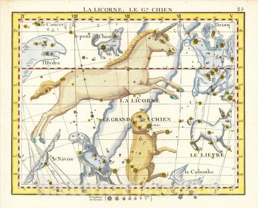 Historic Map : La Licorne, Le Gd. Chien (Monoceros and Canis Major), 1776, John Flamsteed, Vintage Wall Art