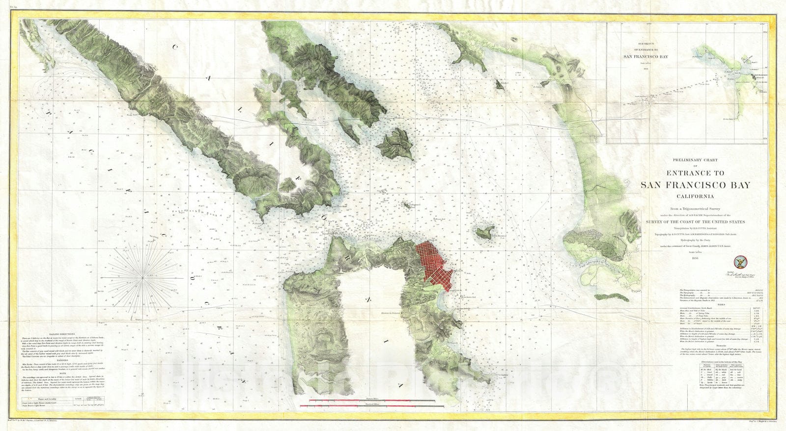 Historic Map : San Francisco Bay and City, U.S. Coast Survey, 1856, Vintage Wall Art
