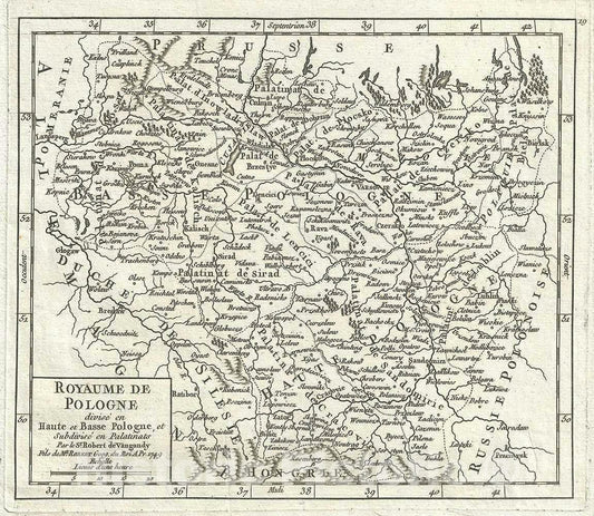 Historic Map : Poland, Vaugondy, 1749, Vintage Wall Art