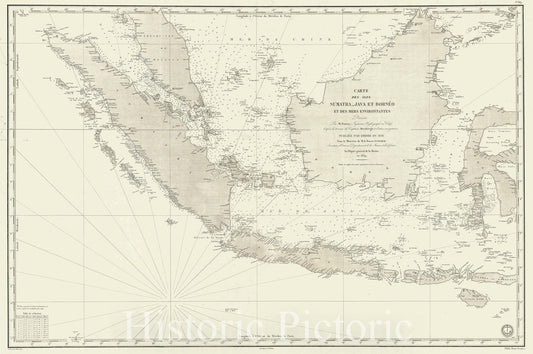 Historic Map : The East Indies: Malay, Singapore, Java, Sumatra, Borneo, Depot General de la Marine, 1848, Vintage Wall Art