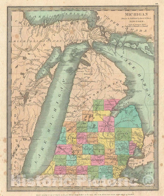 Historic Map : Michigan, Burr, 1835, Vintage Wall Art