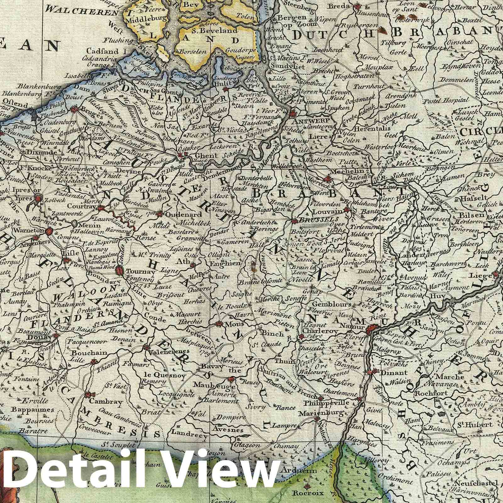 Historic Map : Belgium, Bowen, 1747, Vintage Wall Art