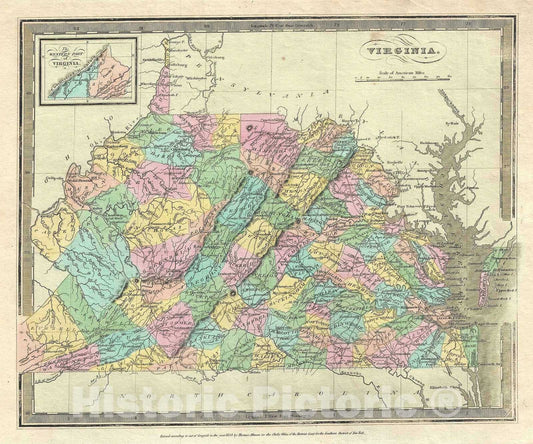Historic Map : Virginia, Burr, 1834, Vintage Wall Art