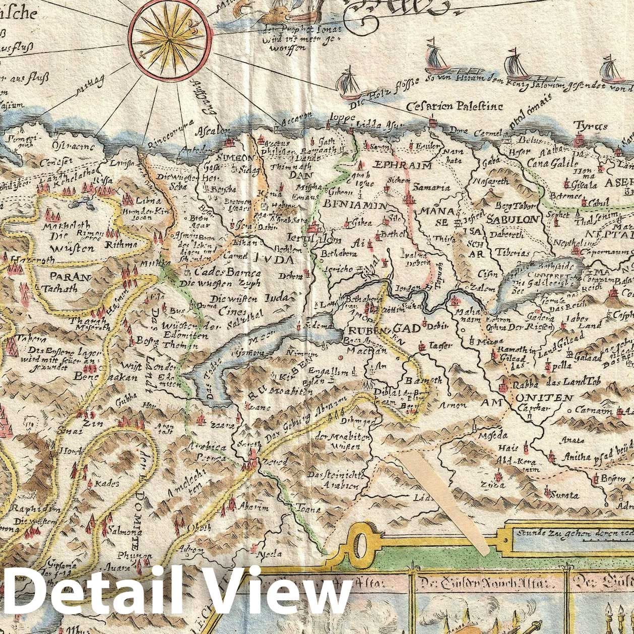 Historic Map : Holyland showing Moses and Aaron, Bockler, 1670, Vintage Wall Art