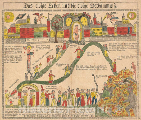 Historic Map : Amish or Pennsylvania Dutch Allegorical Broadside, Villee, 1820, Vintage Wall Art