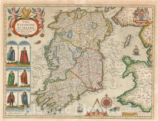 Historic Map : Ireland, John Speed, 1676, Vintage Wall Art