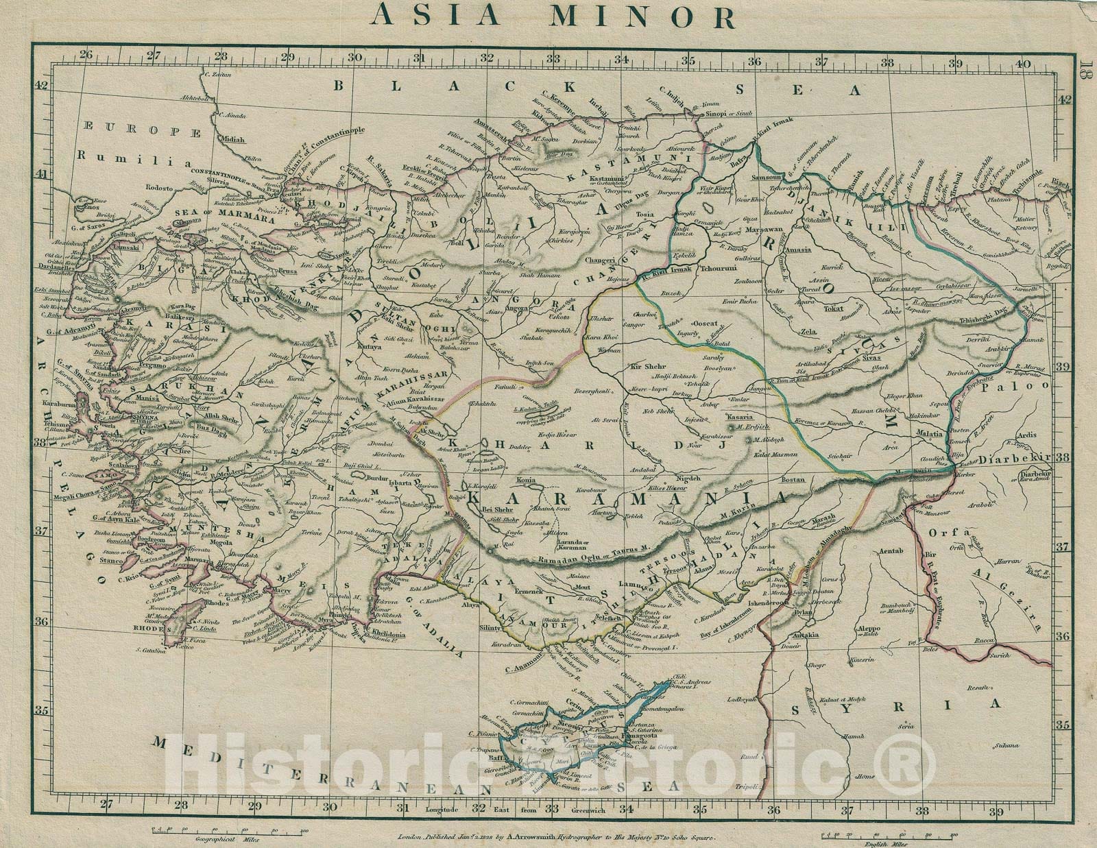 Historic Map : Turkey and Asia Minor, Arrowsmith, 1828, Vintage Wall Art