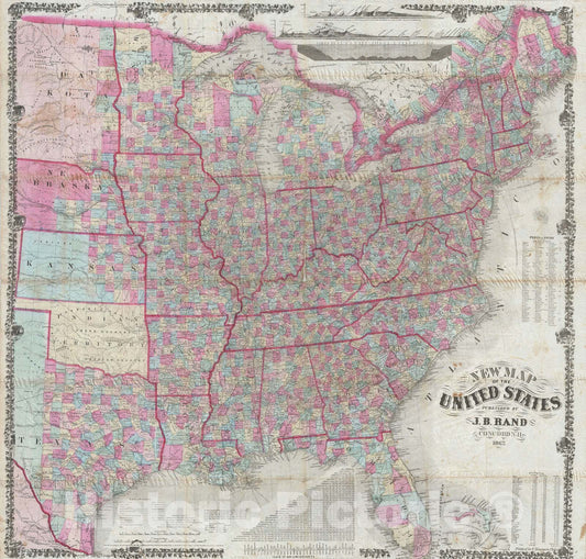Historic Map : The United States, Rand, 1867, Vintage Wall Art