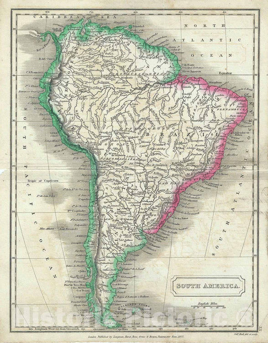 Historic Map : South America, Butler, 1822, Vintage Wall Art