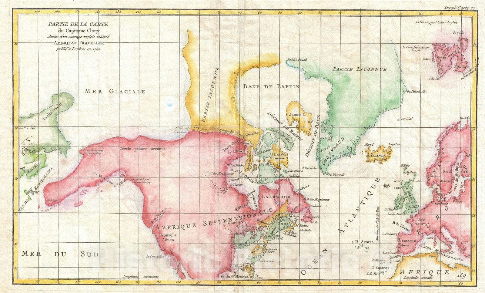 Historic Map : The North America illustrating Cluny's Voyages, Vaugondy and Diderot, 1772, Vintage Wall Art