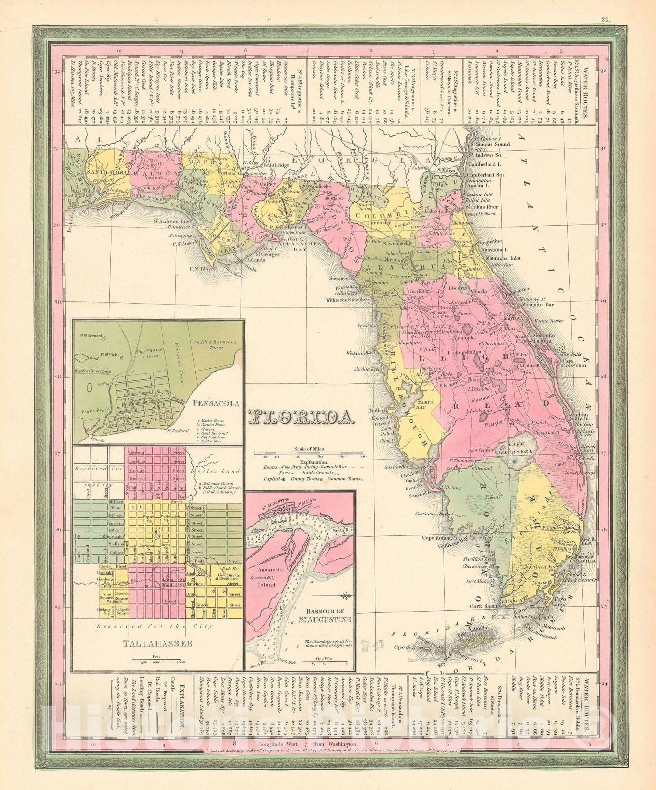 Historic Map : Florida w/ Leigh Read County!, Mitchell - Tanner, 1846, Vintage Wall Art