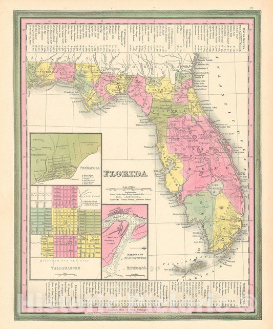 Historic Map : Florida w/ Leigh Read County!, Mitchell - Tanner, 1846, Vintage Wall Art